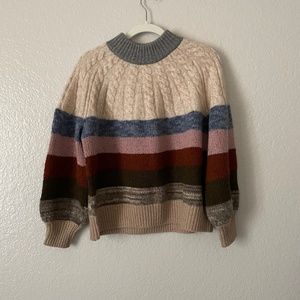 Madewell Deacon Cableknit Mockneck Sweater in Stripe M